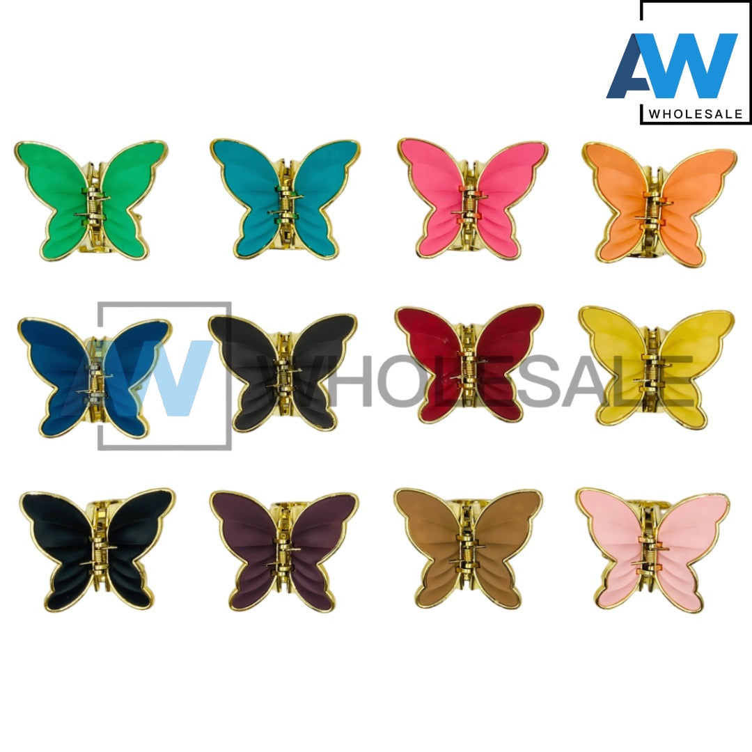 AB-624 (12 pcs) Glossy 8 cm Butterfly Hair Clamps