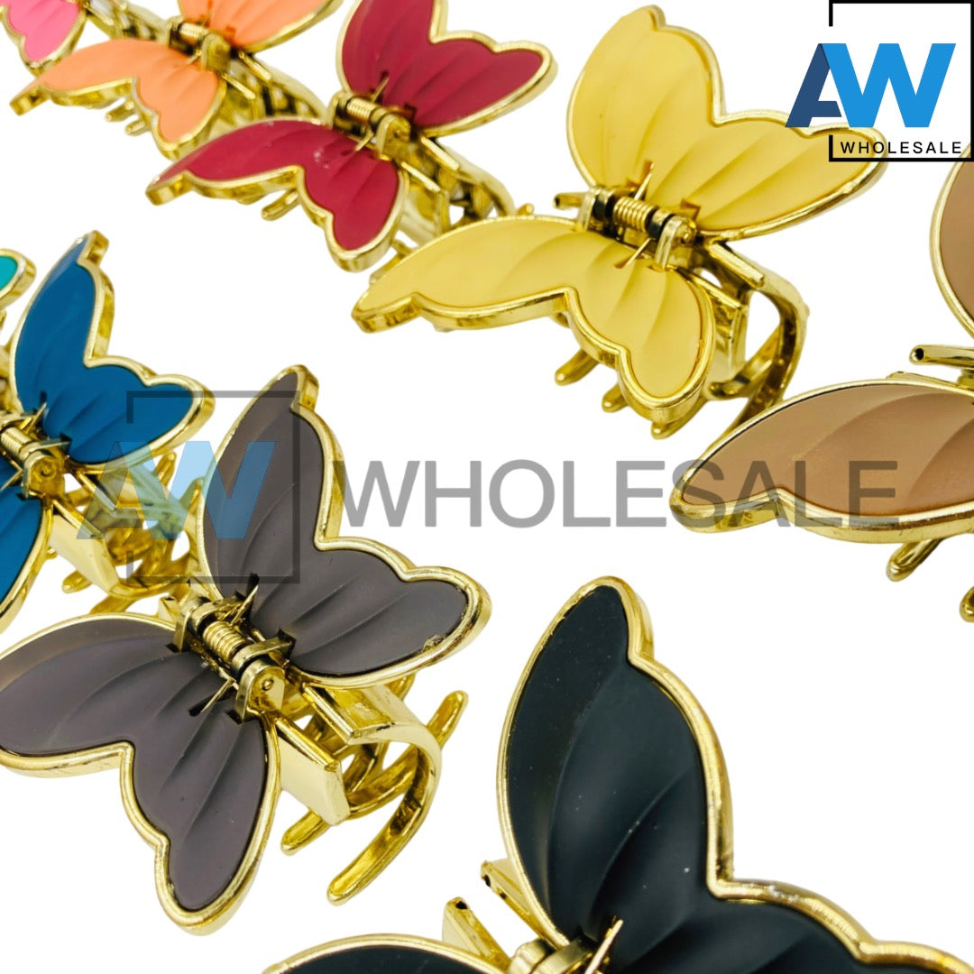 AB-624 (12 pcs) Glossy 8 cm Butterfly Hair Clamps