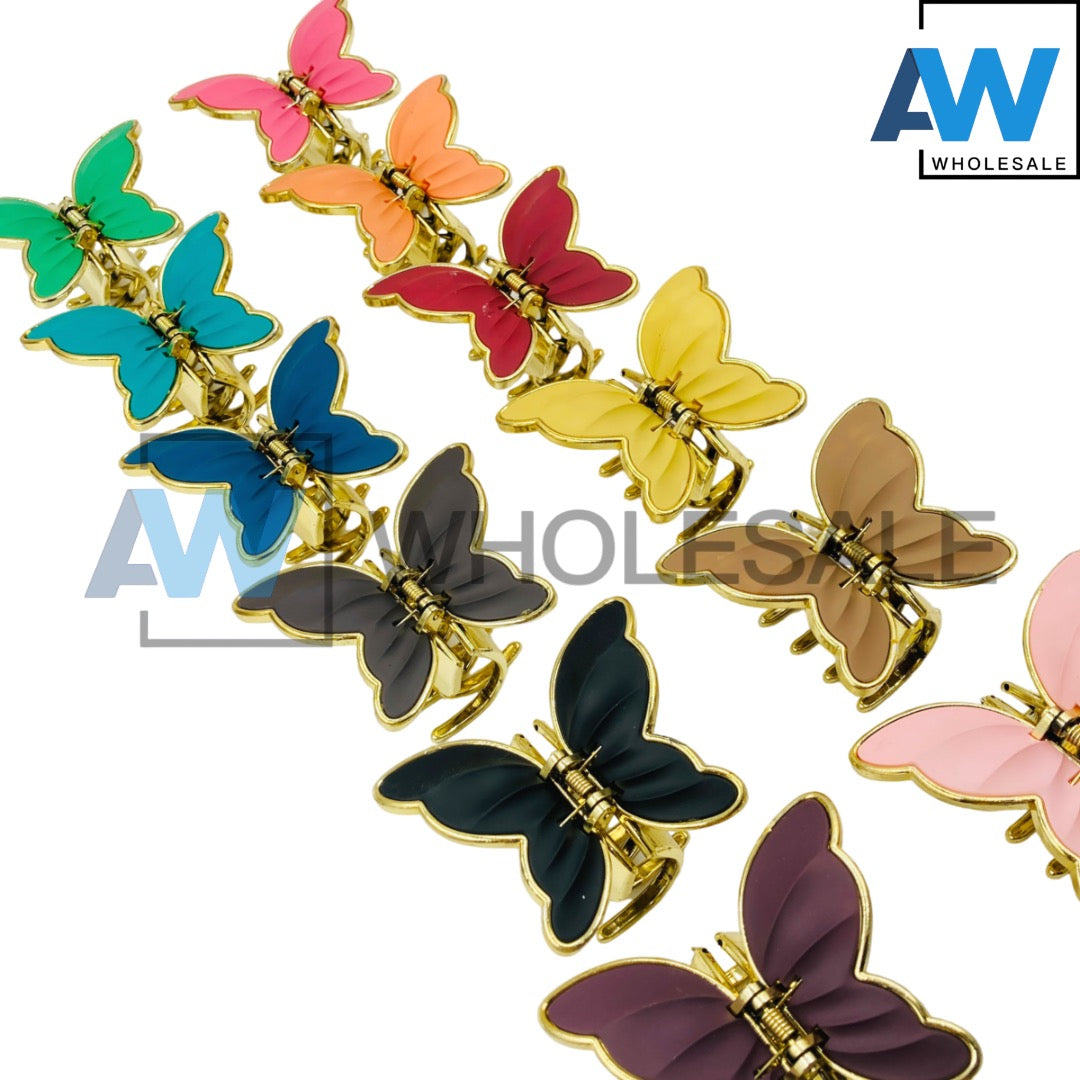 AB-624 (12 pcs) Glossy 8 cm Butterfly Hair Clamps