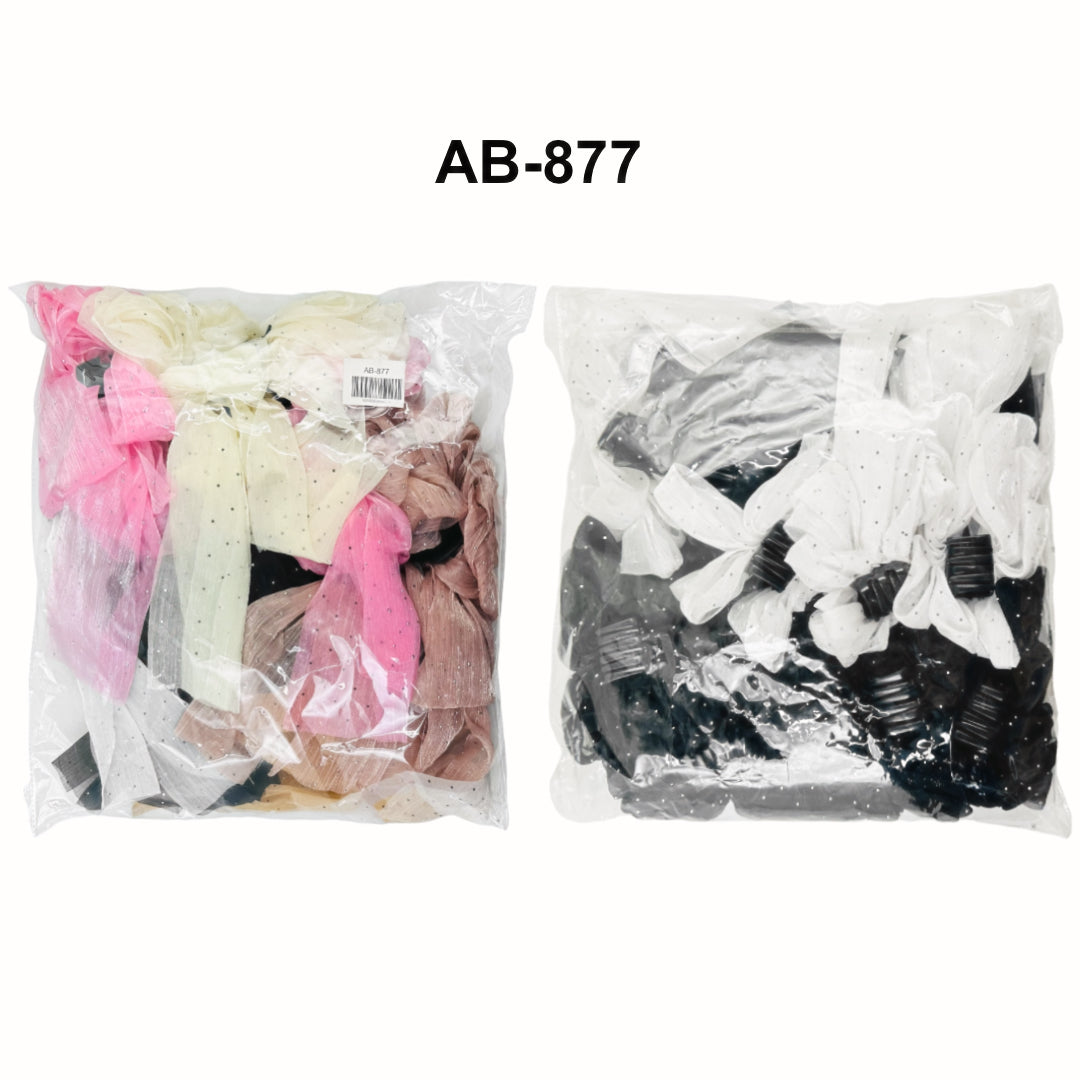 AB-877 (12 pcs) Bow Ribbon Tail Barette Hair Clips