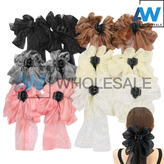 AB-877 (12 pcs) Bow Ribbon Tail Barette Hair Clips