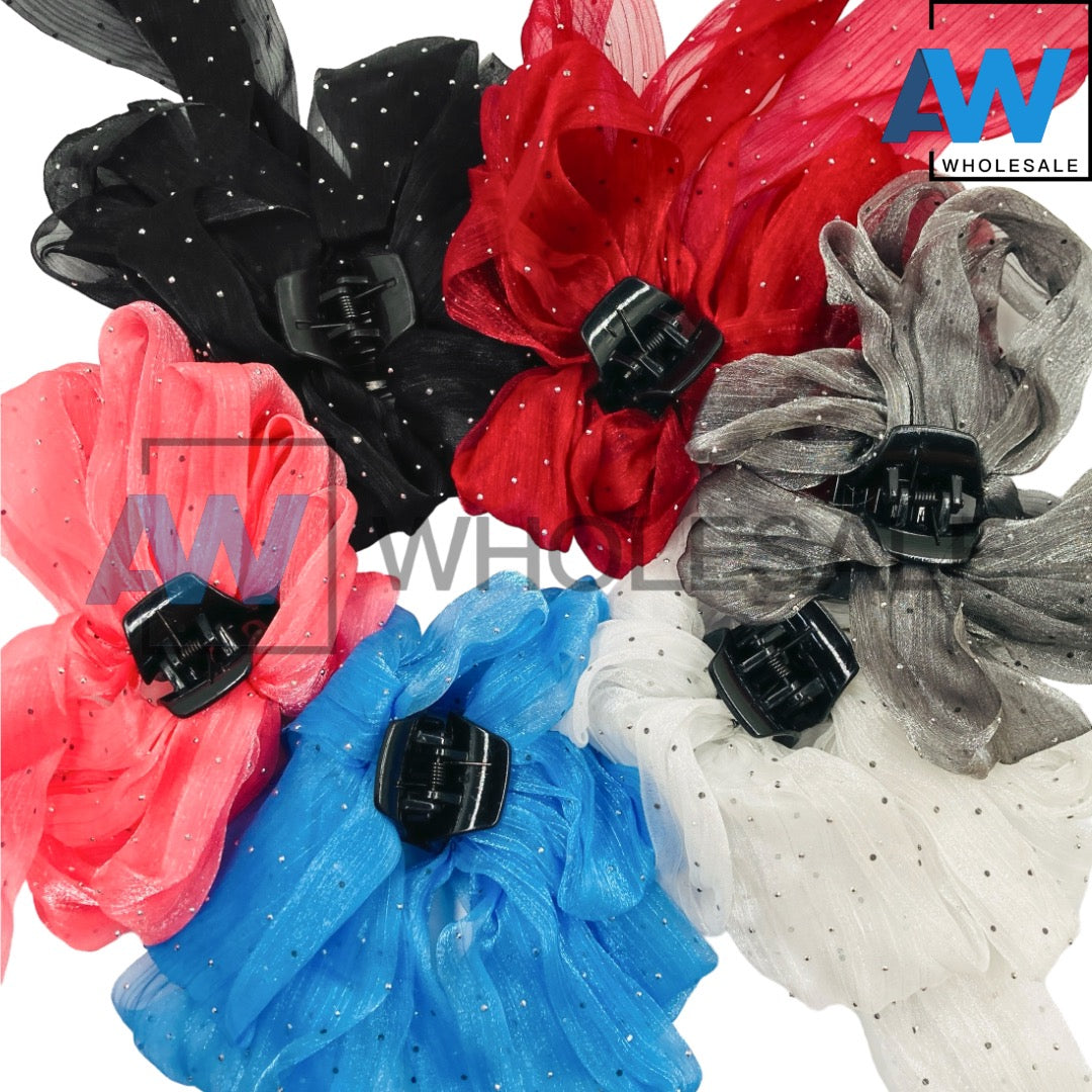 AB-877 (12 pcs) Bow Ribbon Tail Barette Hair Clips