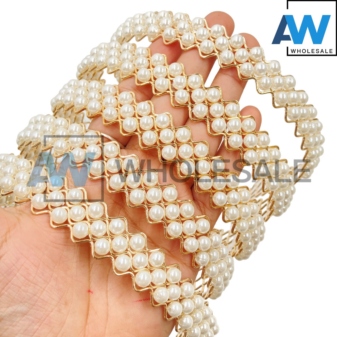 HB-1270 (12 pcs) Pearl Golden Metal Headbands