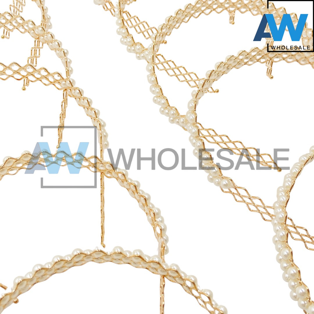 HB-1270 (12 pcs) Pearl Golden Metal Headbands
