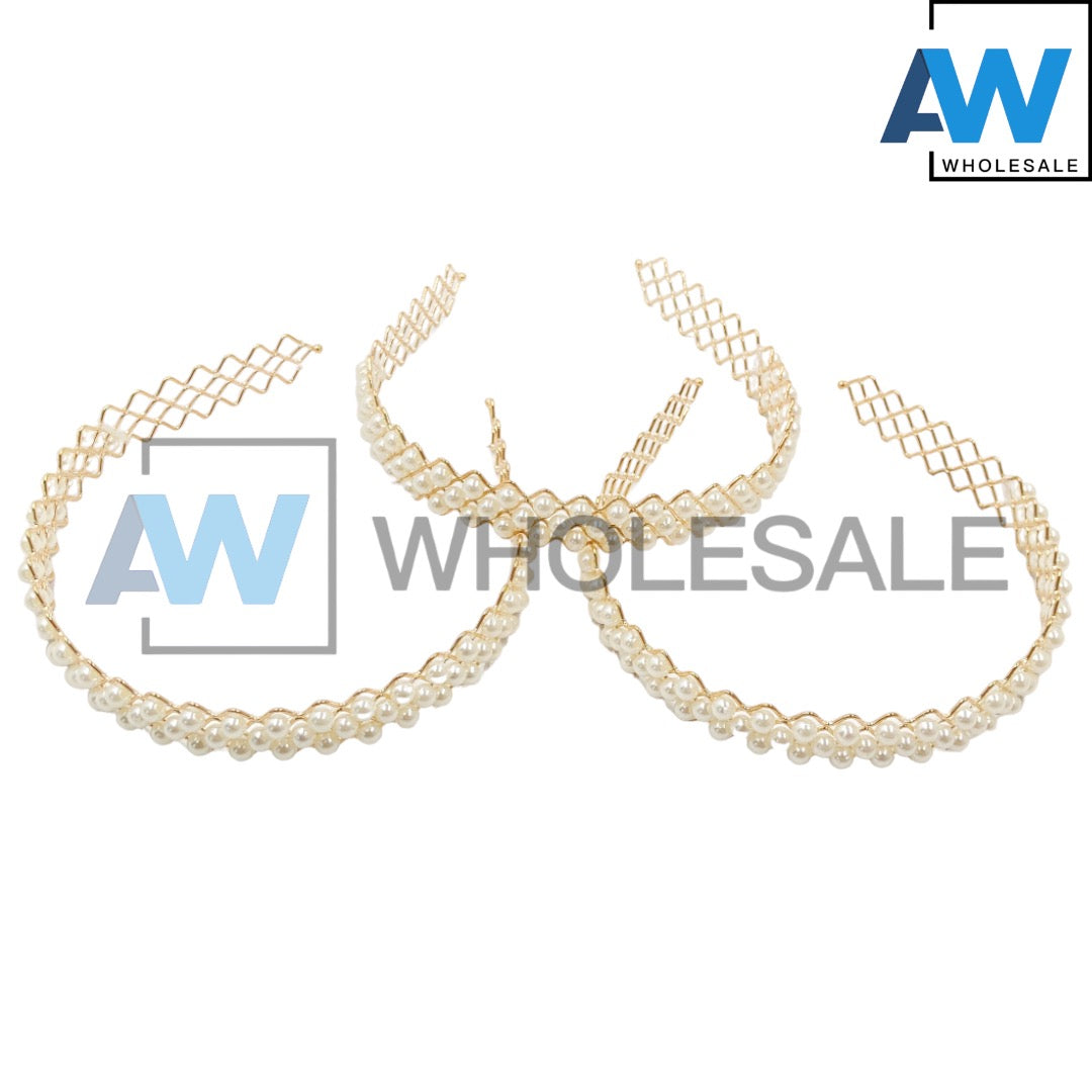 HB-1270 (12 pcs) Pearl Golden Metal Headbands