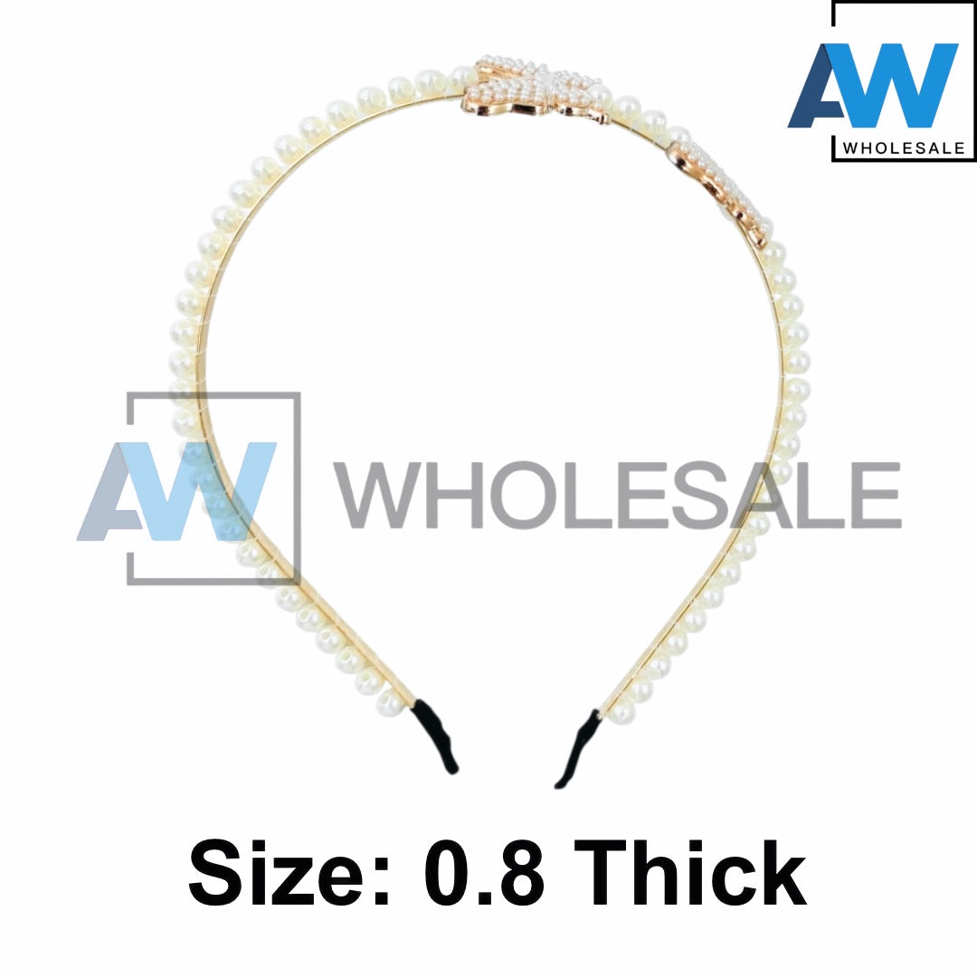 HB-1273 (12 pcs) Pearl 0.8 cm Thick Headbands