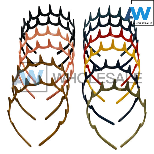 HB-1336 (12 pcs) Matte Colored Toothed Headbands