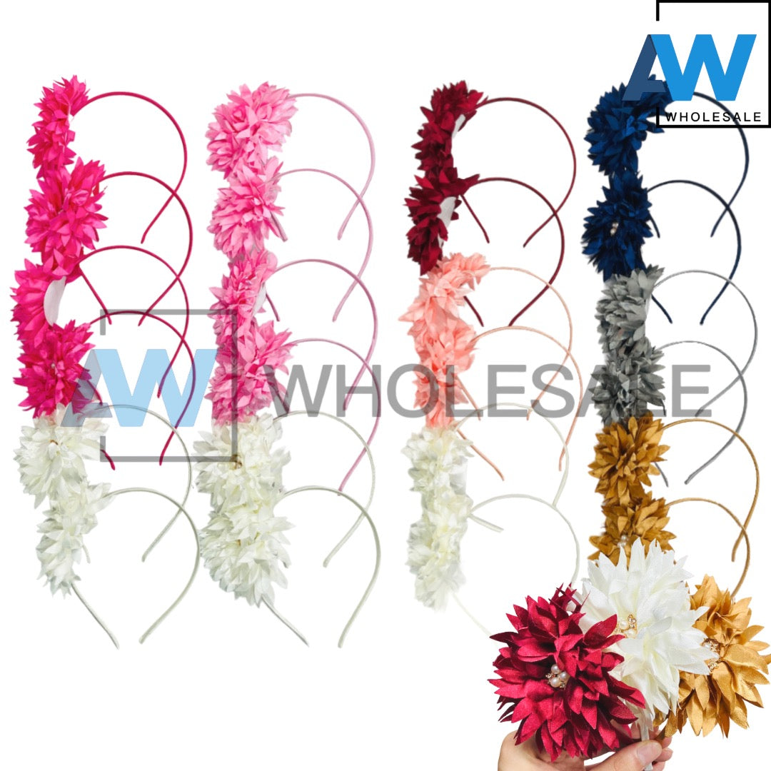 HB-1489 (12 pcs) Synthetic Pearl Side Flower Headbands