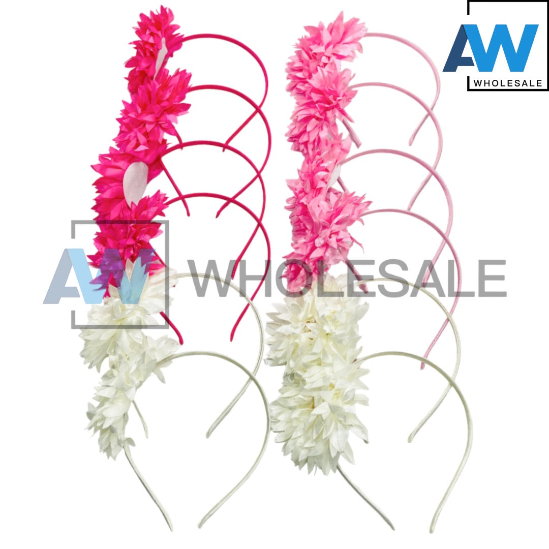 HB-1489 (12 pcs) Synthetic Pearl Side Flower Headbands
