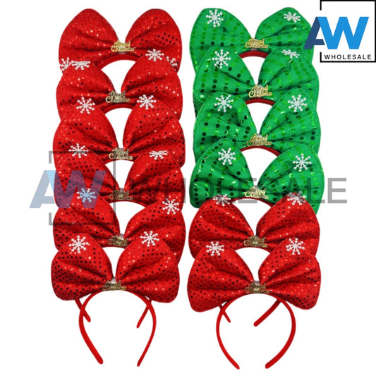 HB-1526 (12 pcs) Christmas Bow Headbands