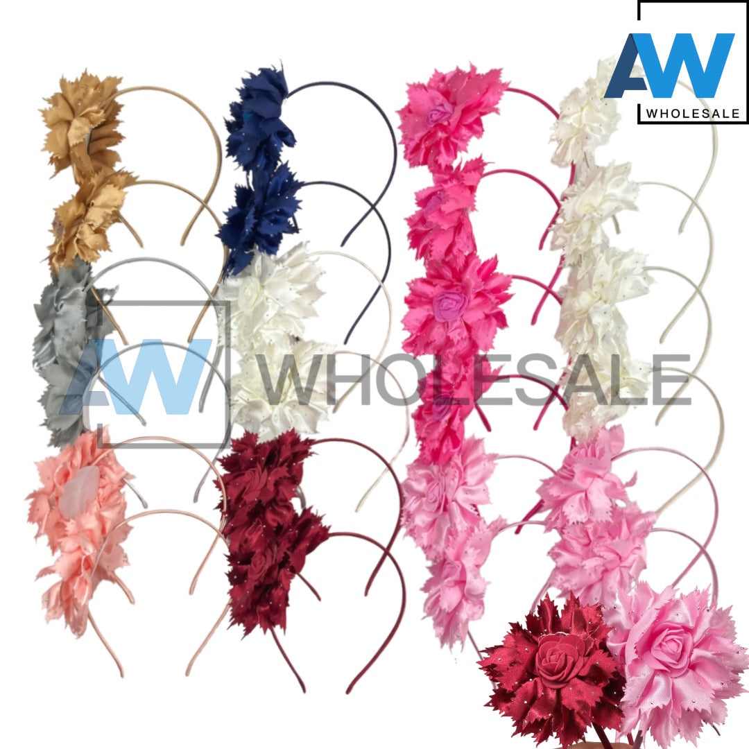 HB-1533 (12 pcs) Fabric Flower Headbands
