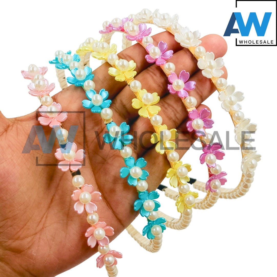 HB-1547 (12 pcs) Flower Pearl Metal Headbands