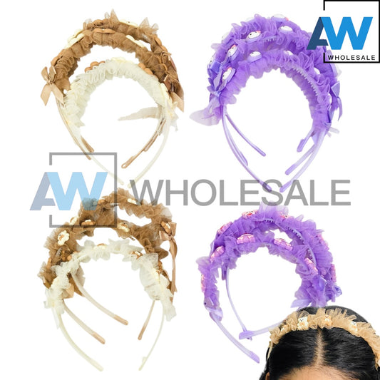 HB-1561 (12 pcs) Cute Character Lace Headbands