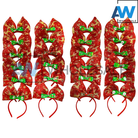HB-1575 (12 pcs) Christmas Reindeer Ribbon Headbands