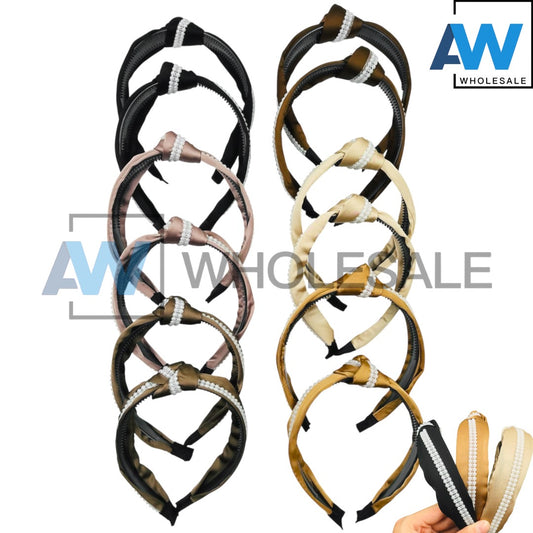 HB-1598 (12 pcs) Pearl Satin 2.5 cm Headbands