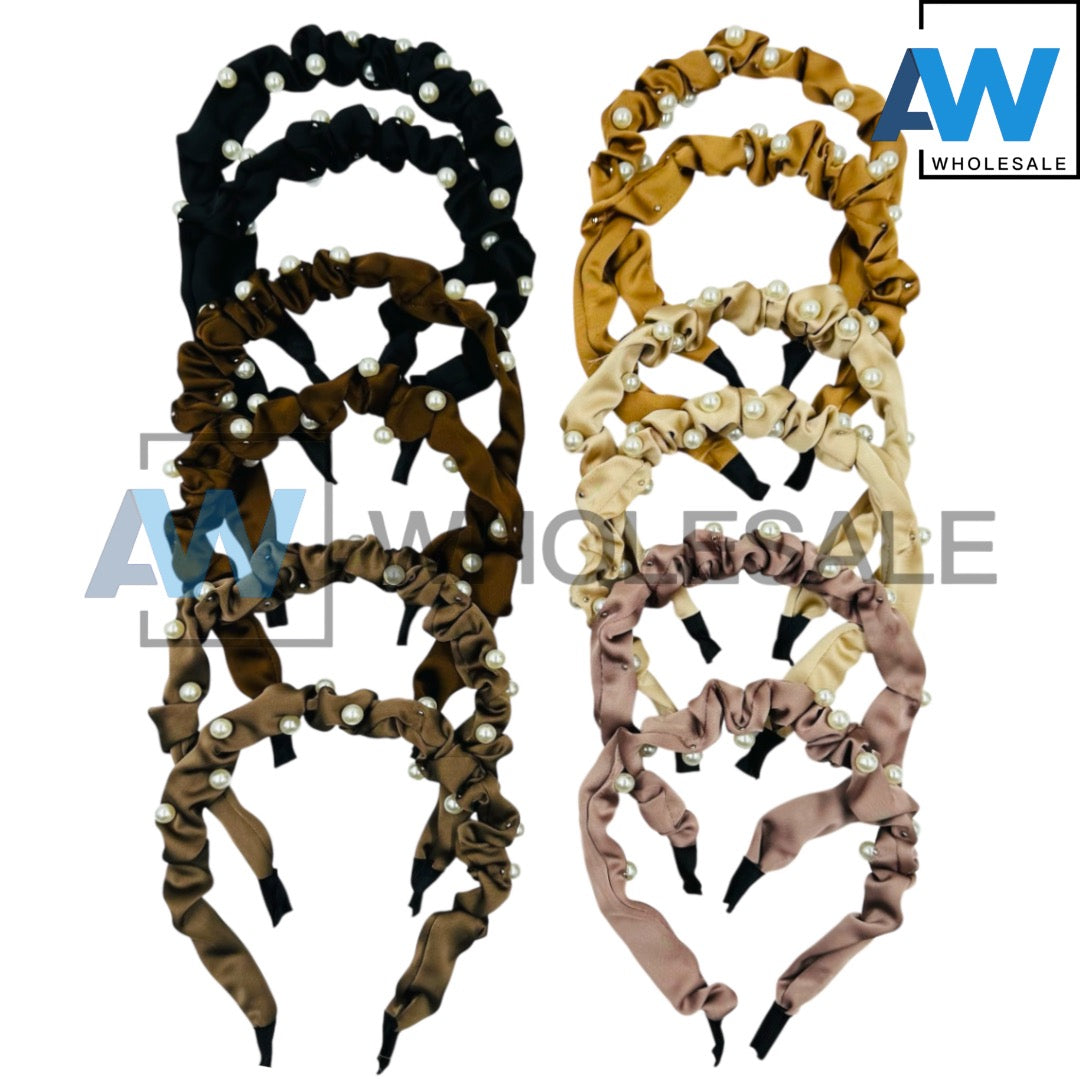 HB-1599 (12 pcs) Pearl Wrinkle 2.5 cm Headbands