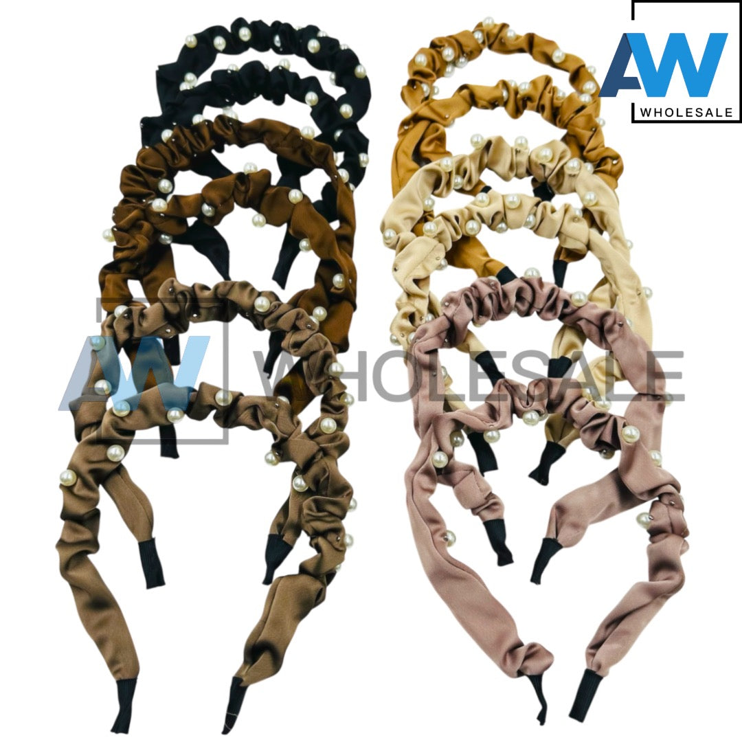 HB-1599 (12 pcs) Pearl Wrinkle 2.5 cm Headbands