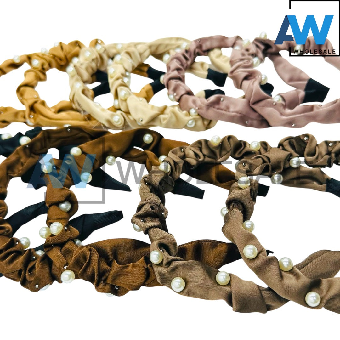 HB-1599 (12 pcs) Pearl Wrinkle 2.5 cm Headbands