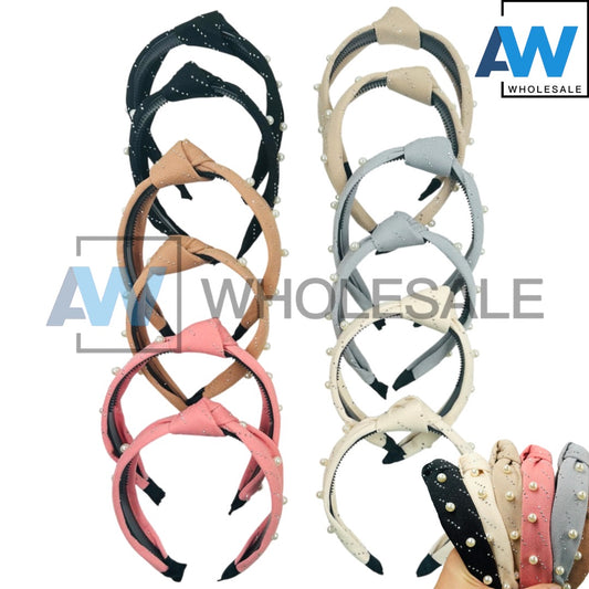 HB-1618 (12 pcs) Pearl 3 cm Fabric Headbands
