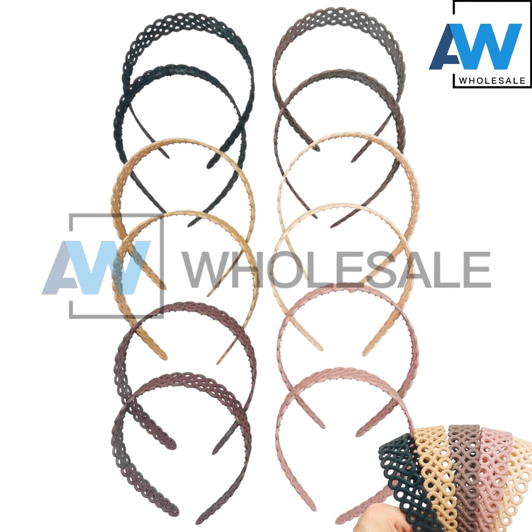 HB-1627 (12 pcs) Matte Pattern Plastic Headbands