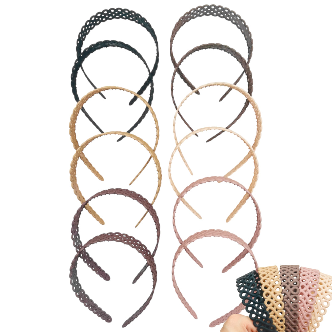HB-1627 (12 pcs) Matte Pattern Plastic Headbands