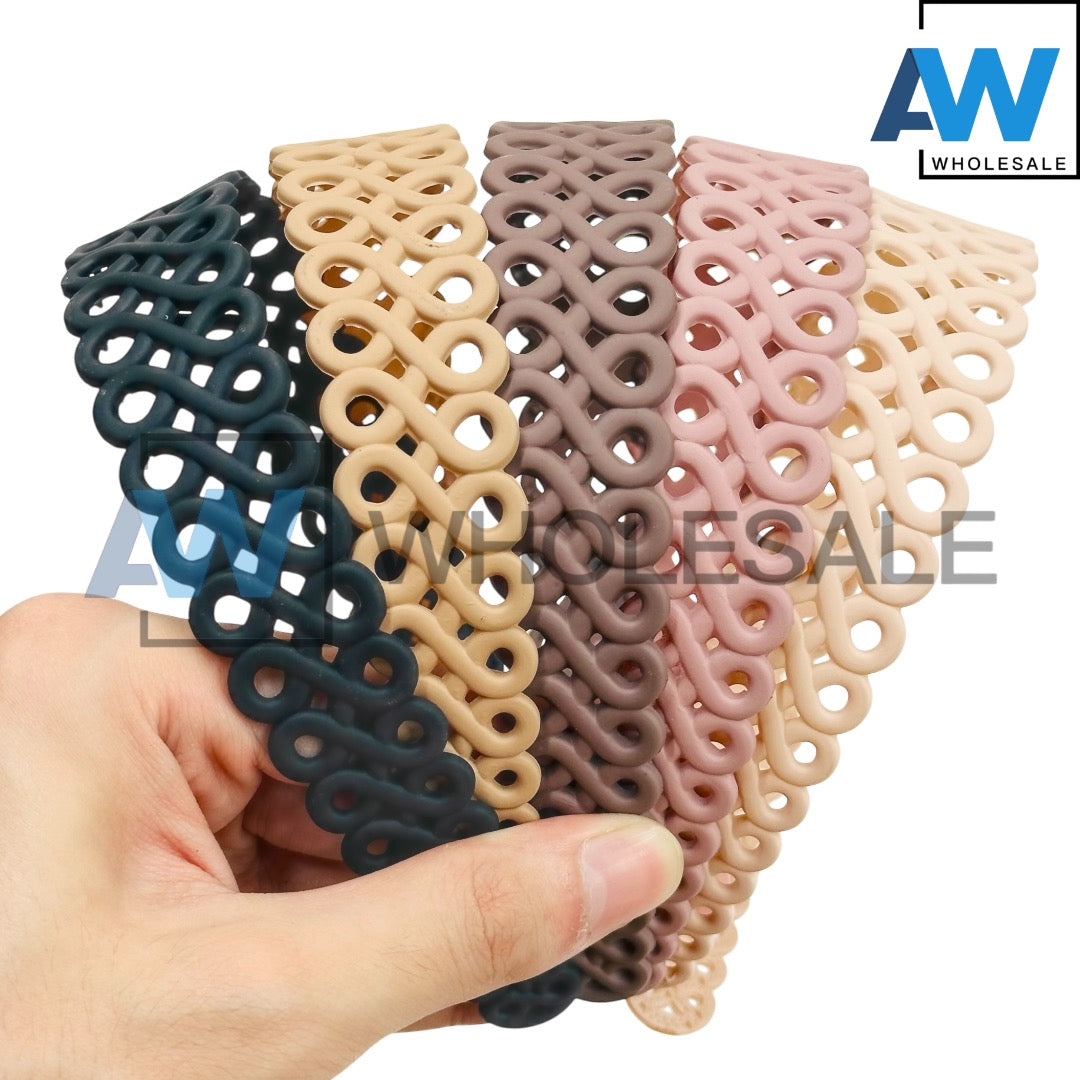 HB-1627 (12 pcs) Matte Pattern Plastic Headbands