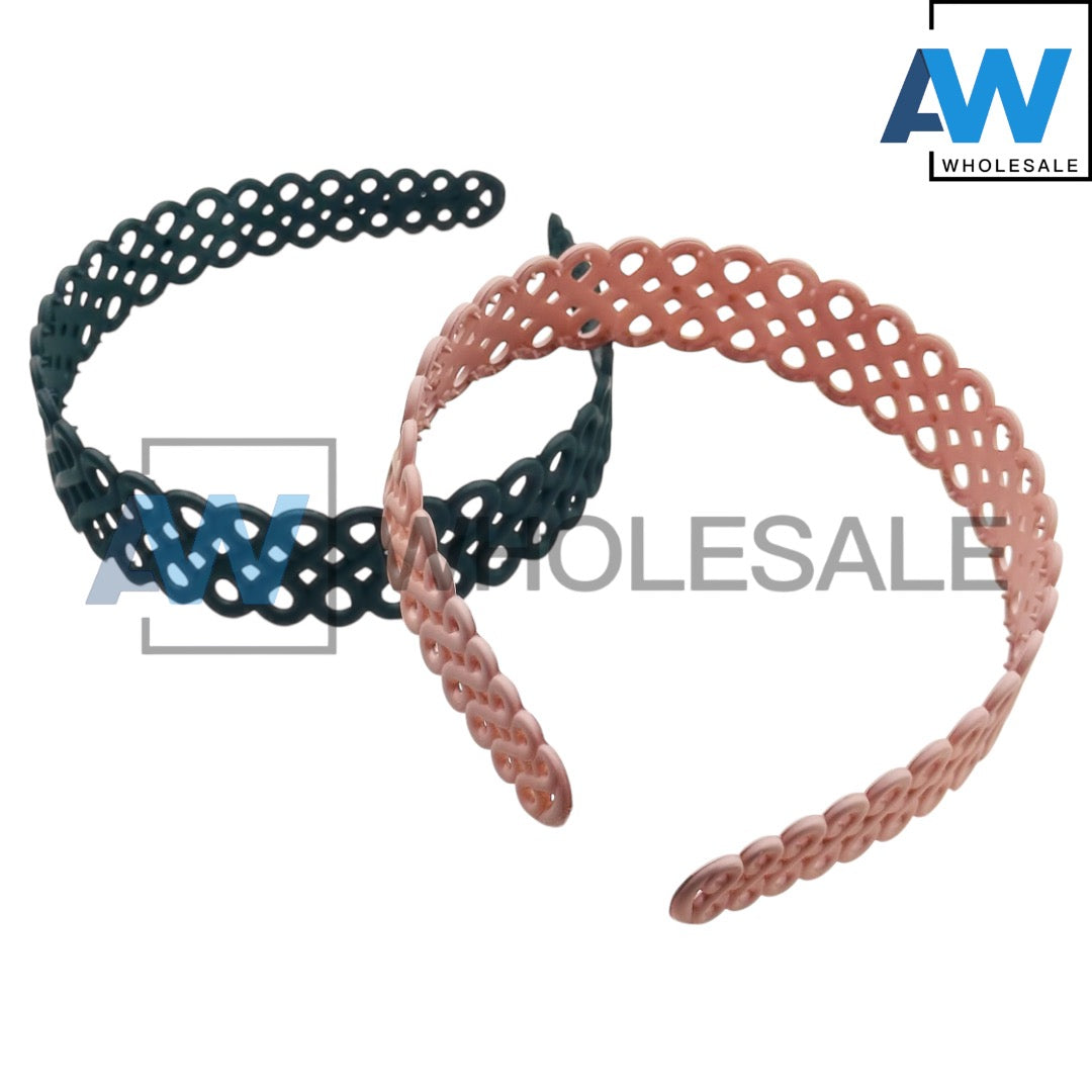HB-1627 (12 pcs) Matte Pattern Plastic Headbands