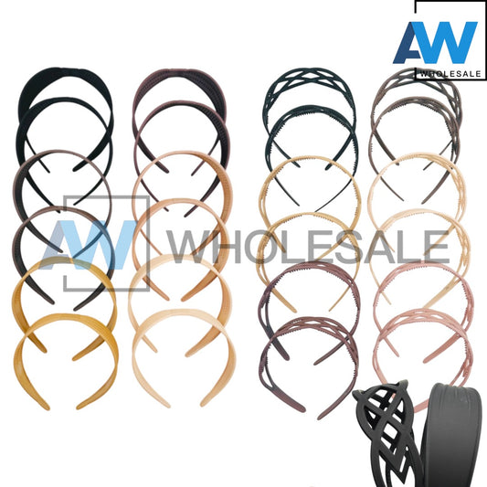 HB-1629 (12 pcs) Matte 4 cm Thick Plastic Headbands