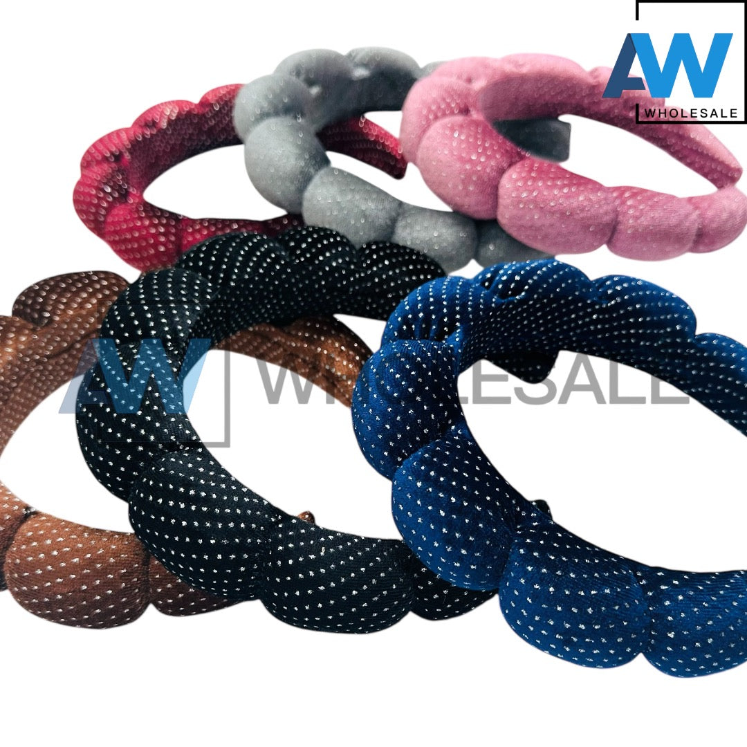 HB-1643 (6 pcs) Metal Bead Plush Headbands