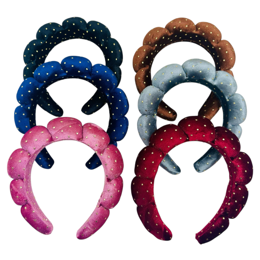 HB-1645 (6 pcs) Golden Dot Plush Headbands