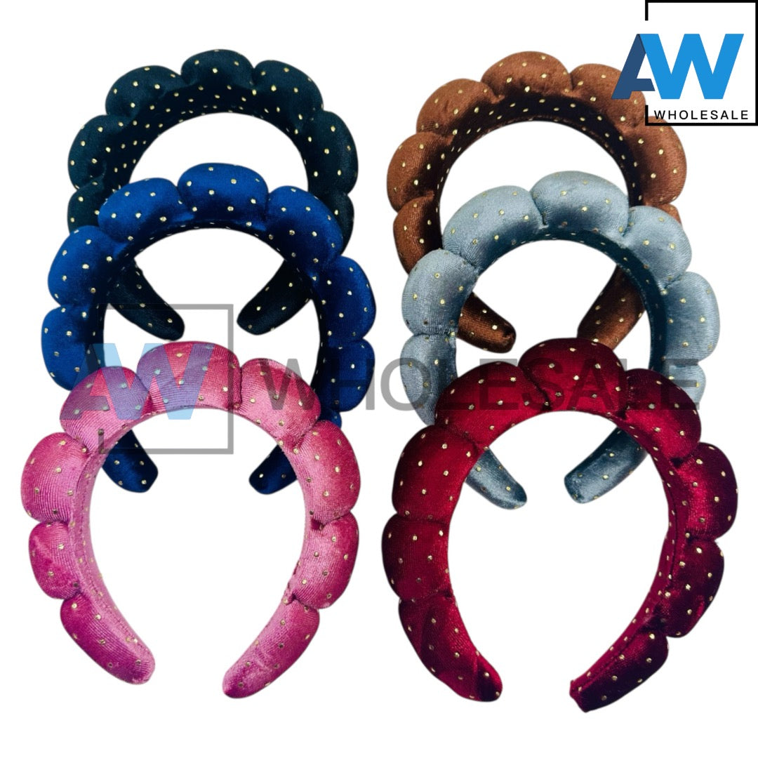 HB-1645 (6 pcs) Golden Dot Plush Headbands