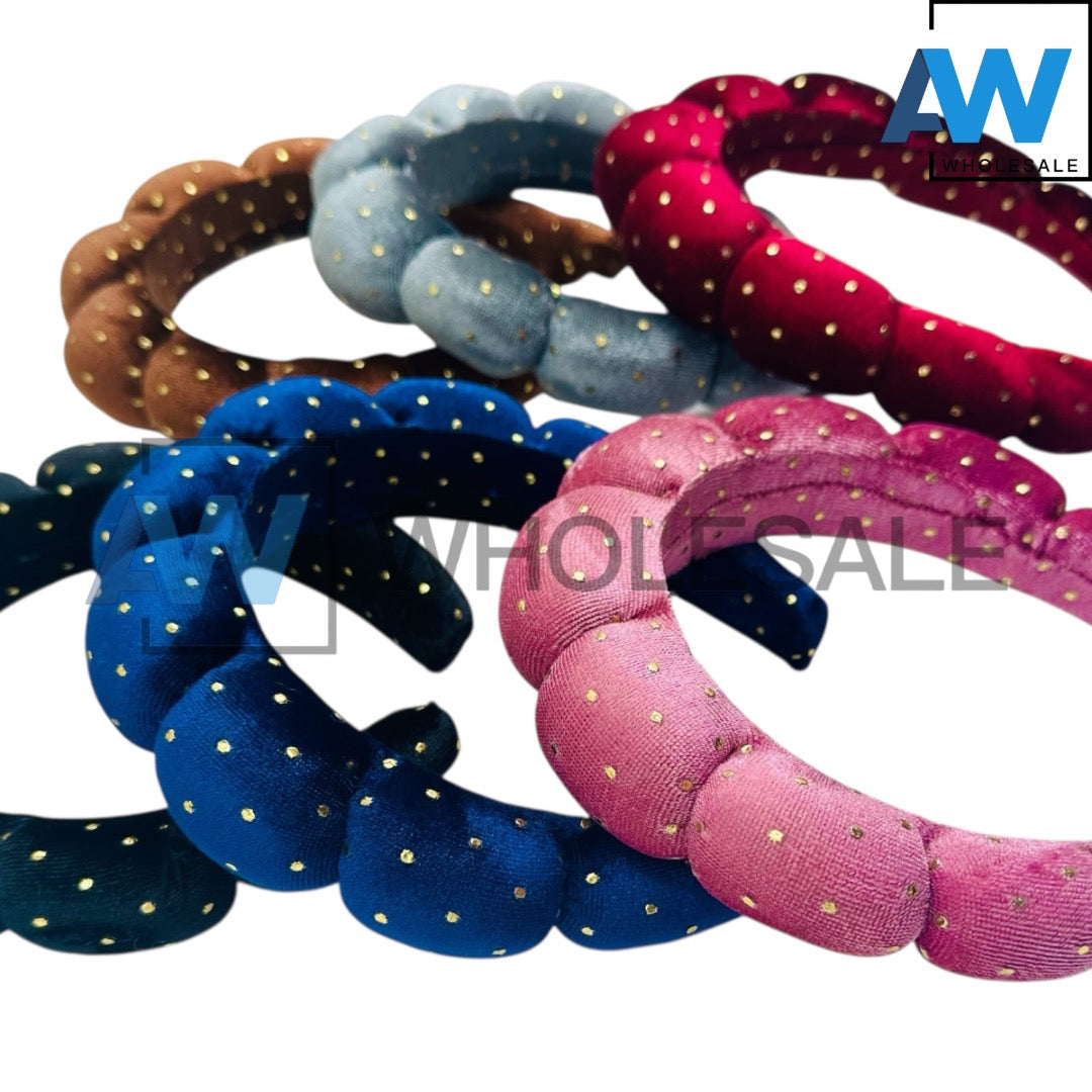 HB-1645 (6 pcs) Golden Dot Plush Headbands