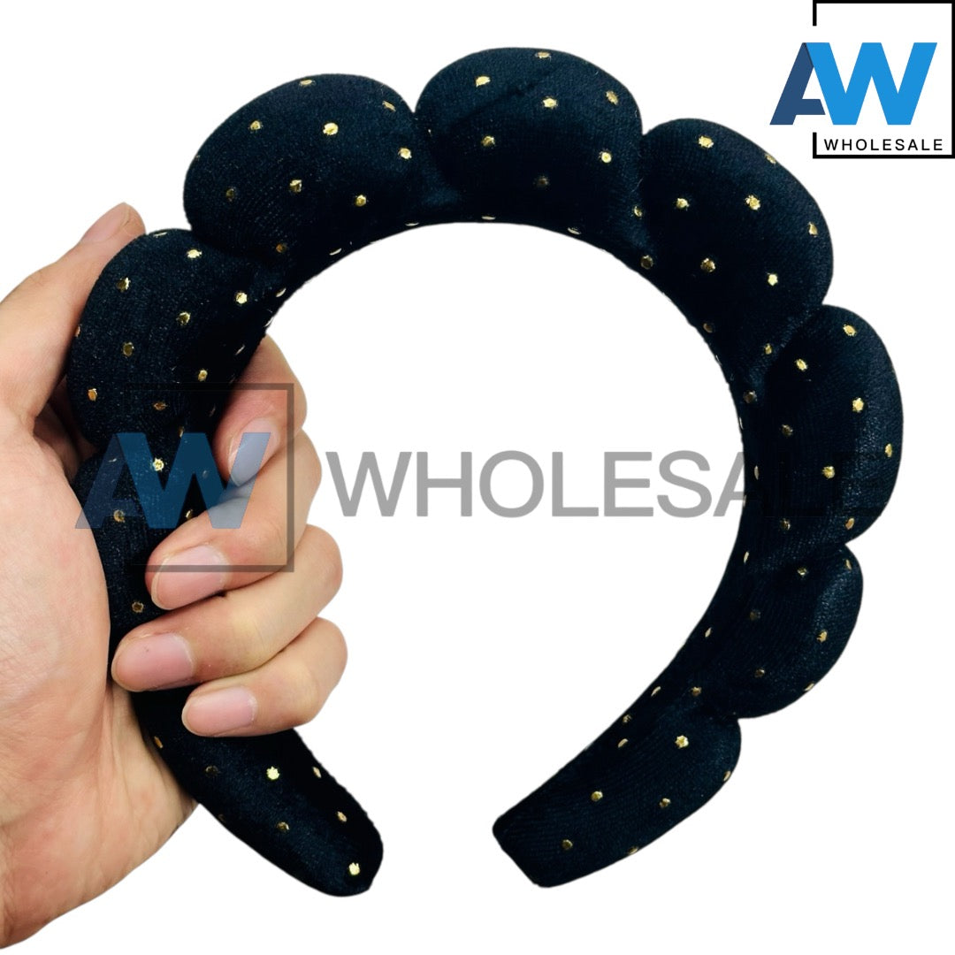 HB-1645 (6 pcs) Golden Dot Plush Headbands