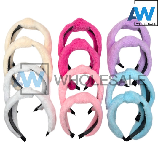 HB-1648 (12 pcs) Faux Fur 3 cm Thick Headbands