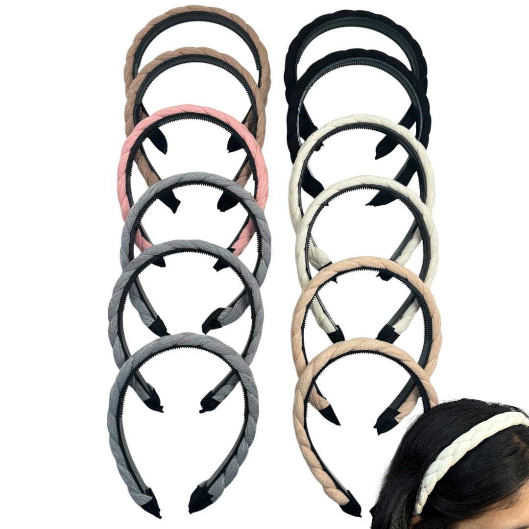 HB-1652 (12 pcs) Braided Fabric Headbands