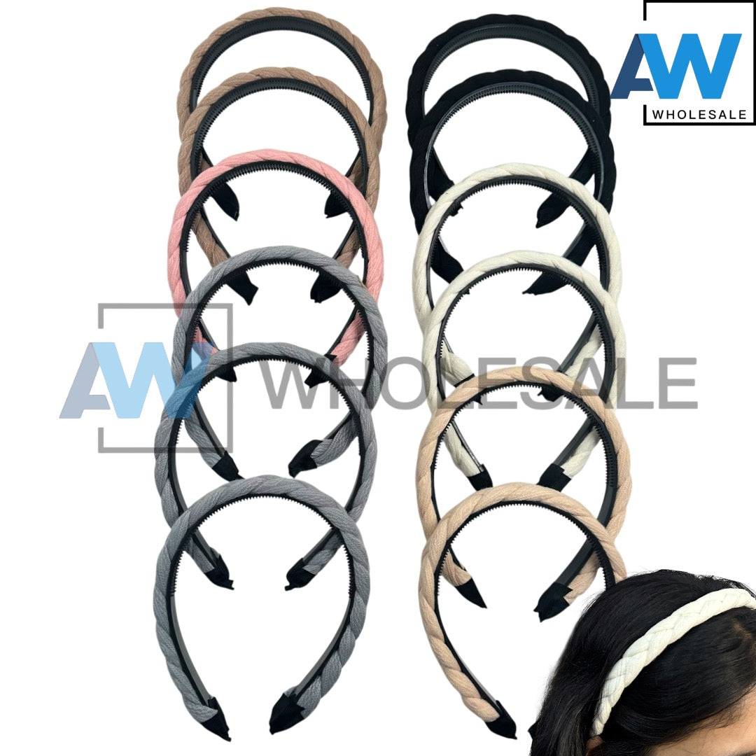 HB-1652 (12 pcs) Braided Fabric Headbands