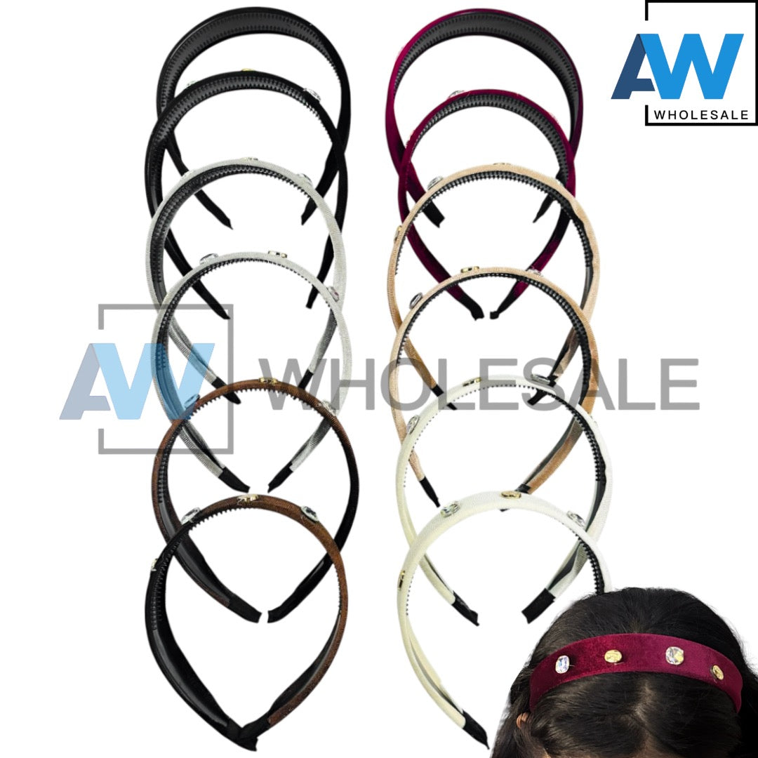 HB-1654 (12 pcs) Diamond Velvet Headbands