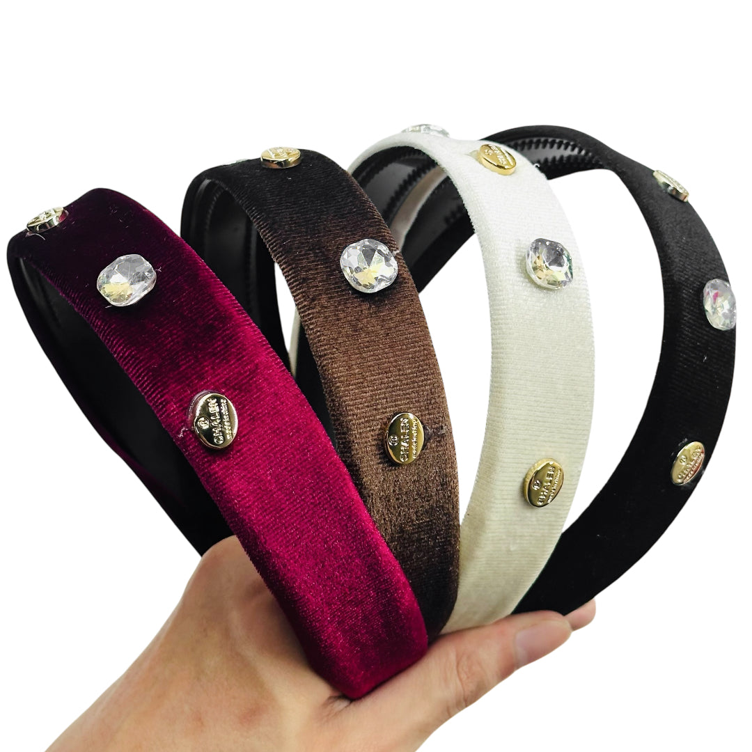 HB-1654 (12 pcs) Diamond Velvet Headbands