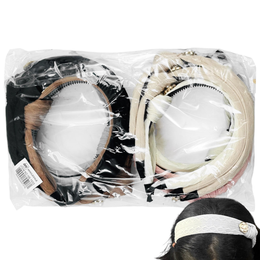 HB-1655 (12 pcs) Flower Knotted Fabric Headbands