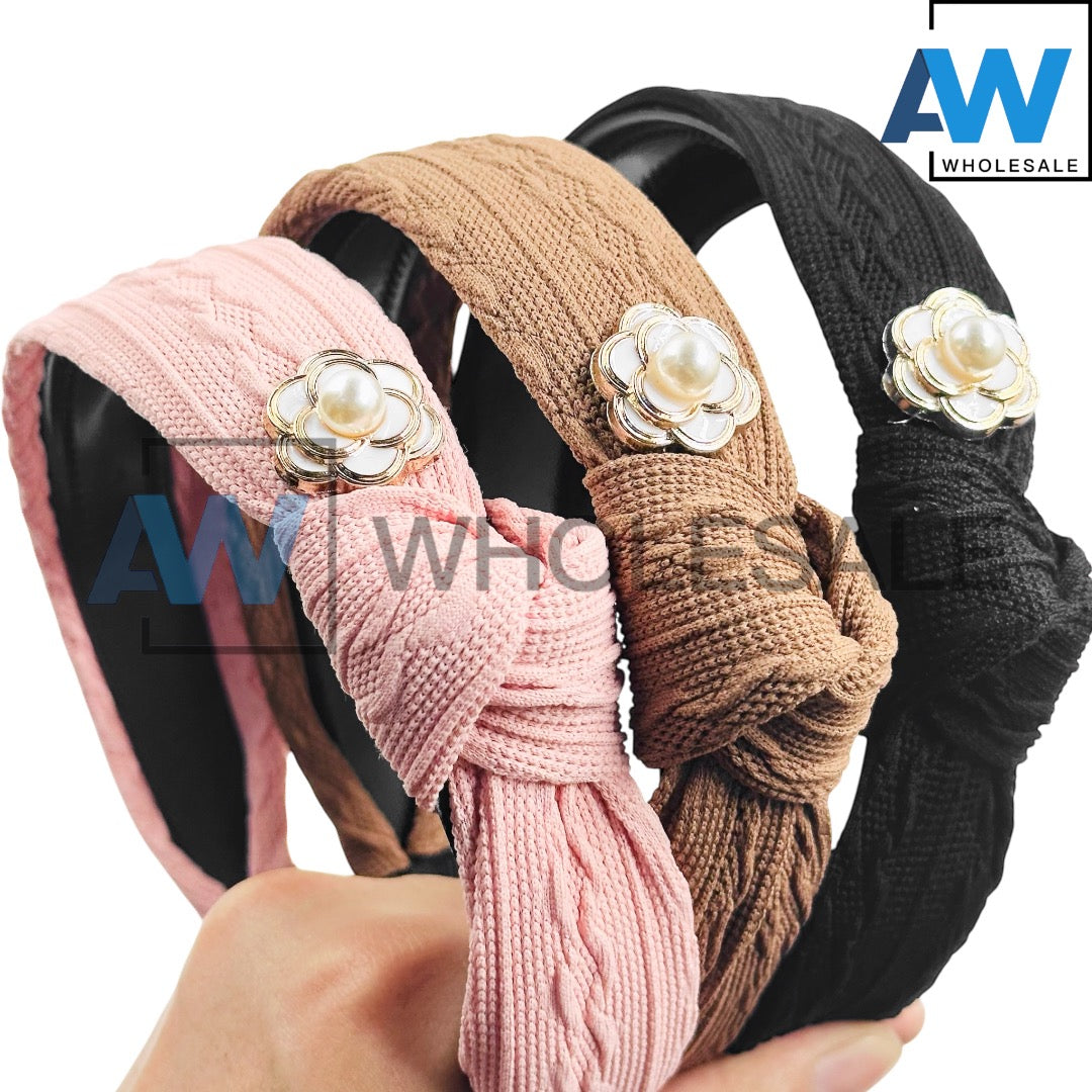HB-1655 (12 pcs) Flower Knotted Fabric Headbands