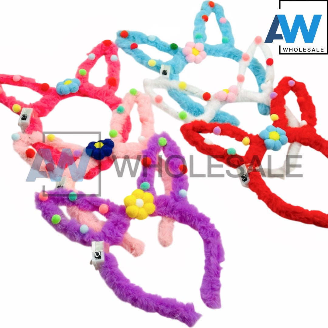 HB-1659 (12 pcs) LED Faux Fur Bunny Ear Headbands