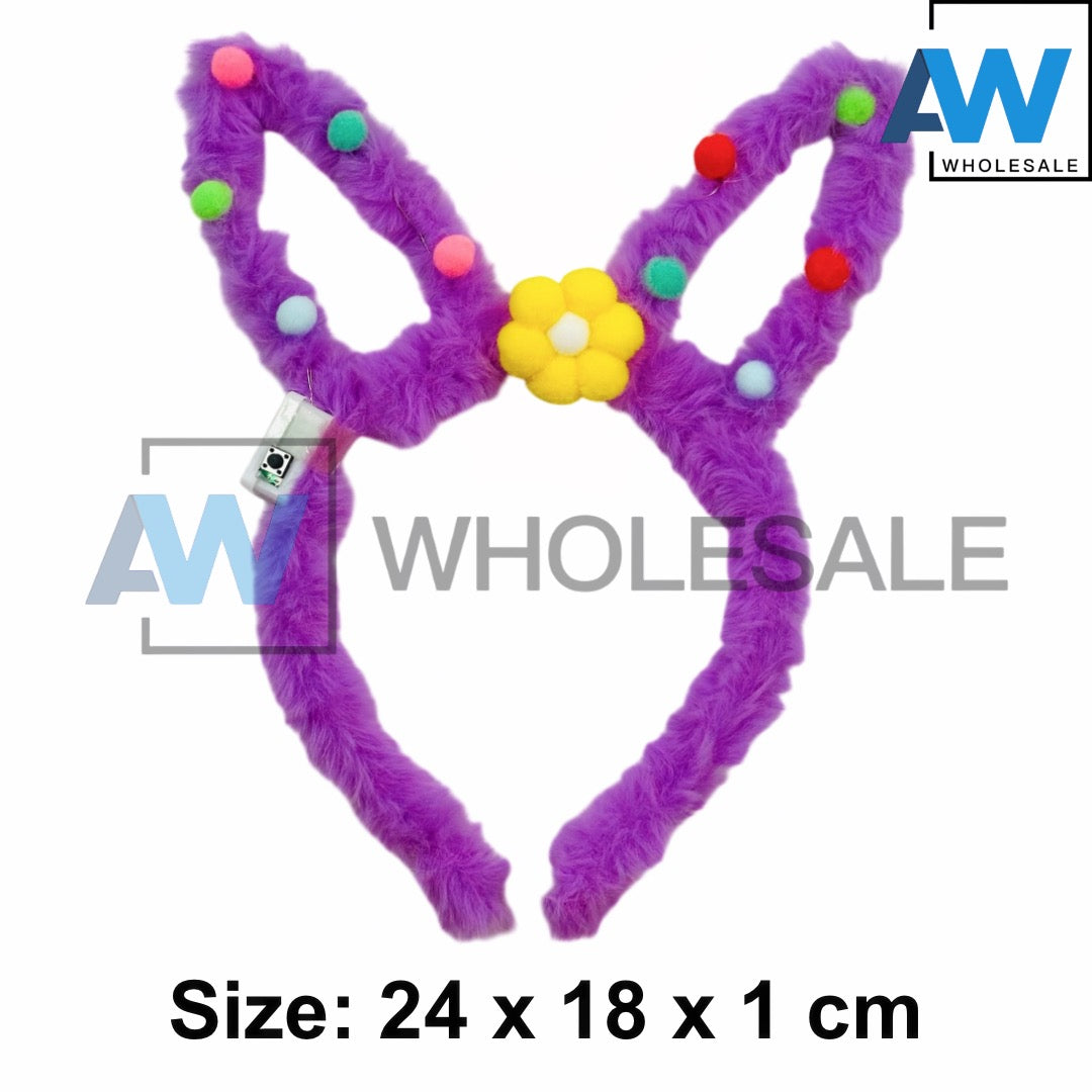 HB-1659 (12 pcs) LED Faux Fur Bunny Ear Headbands