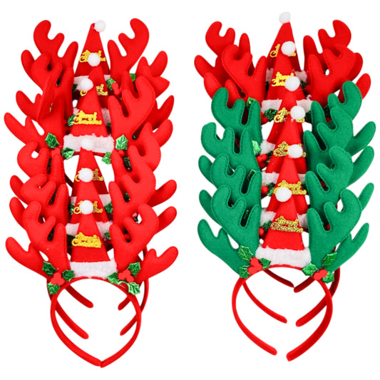 HB-1661 (12 pcs) Santa Hat Reindeer Headbands