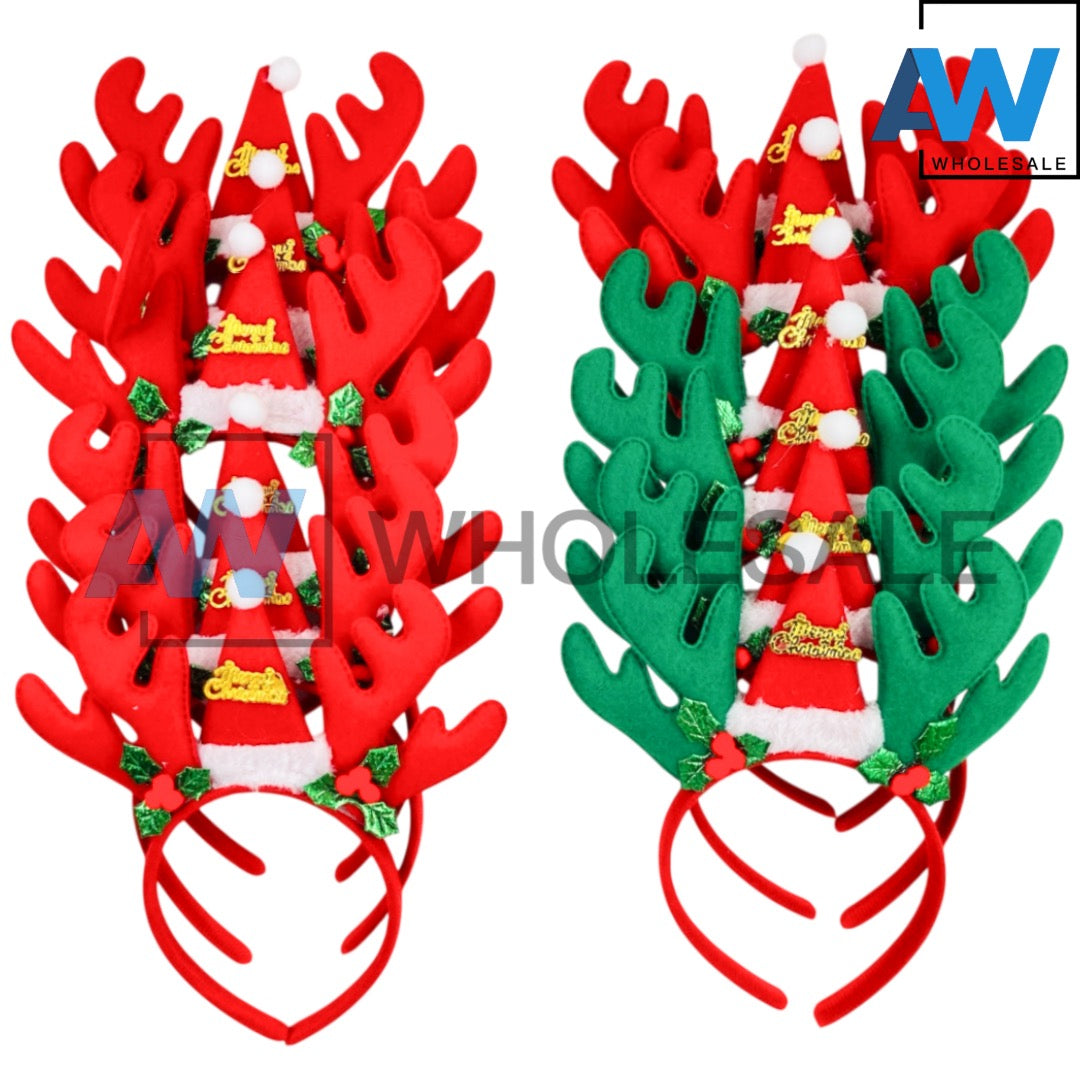 HB-1661 (12 pcs) Santa Hat Reindeer Headbands