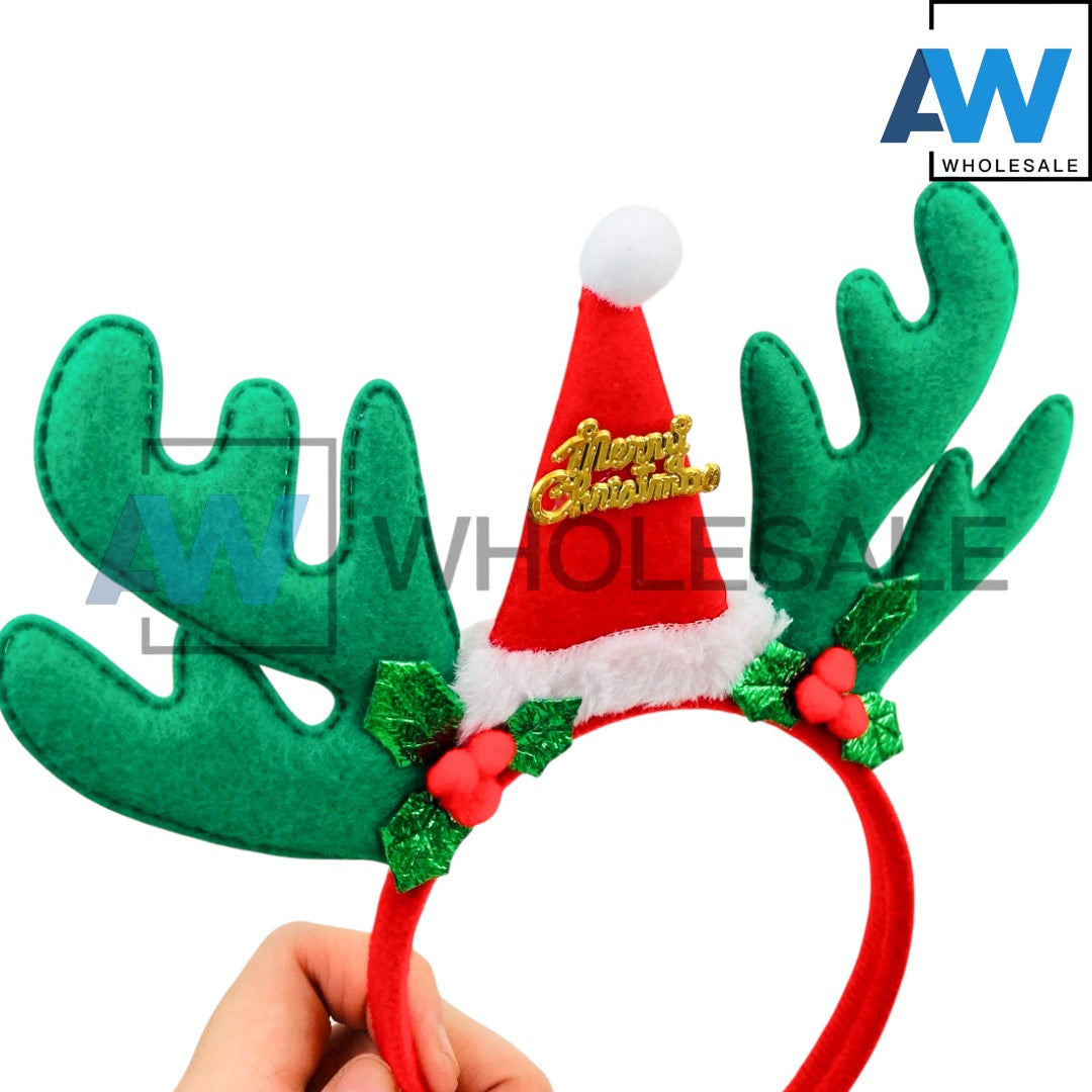 HB-1661 (12 pcs) Santa Hat Reindeer Headbands