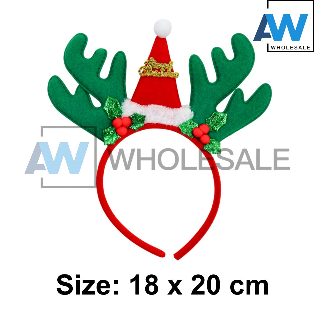 HB-1661 (12 pcs) Santa Hat Reindeer Headbands