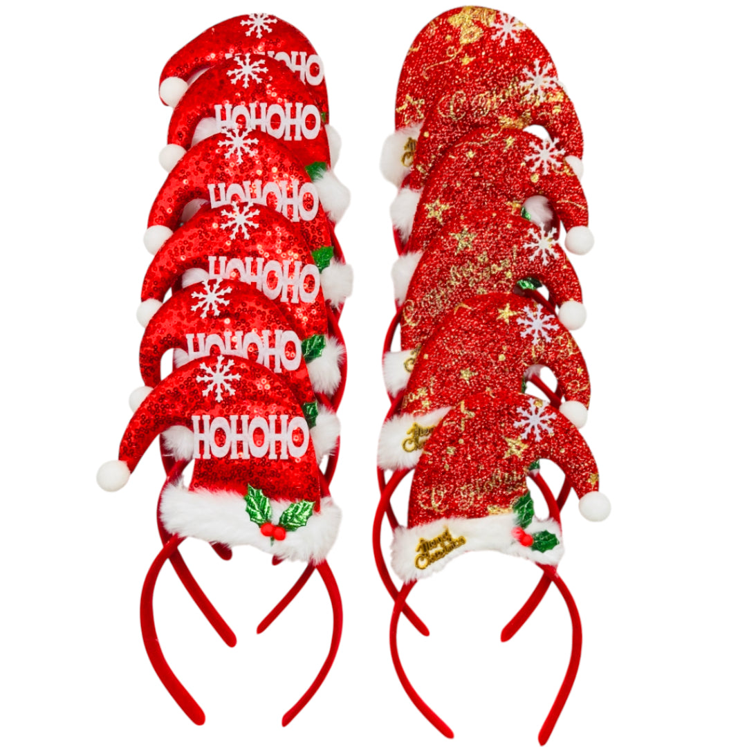 HB-1669 (12 pcs) Christmas Santa Hat Headbands