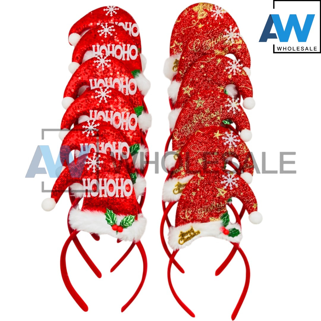 HB-1669 (12 pcs) Christmas Santa Hat Headbands