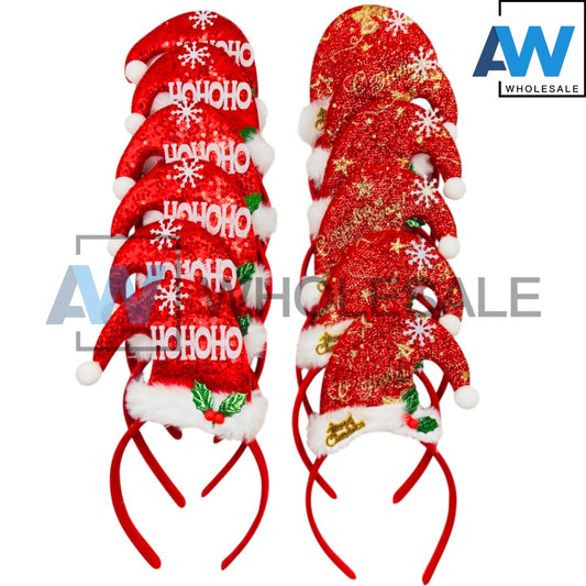 HB-1669 (12 pcs) Christmas Santa Hat Headbands