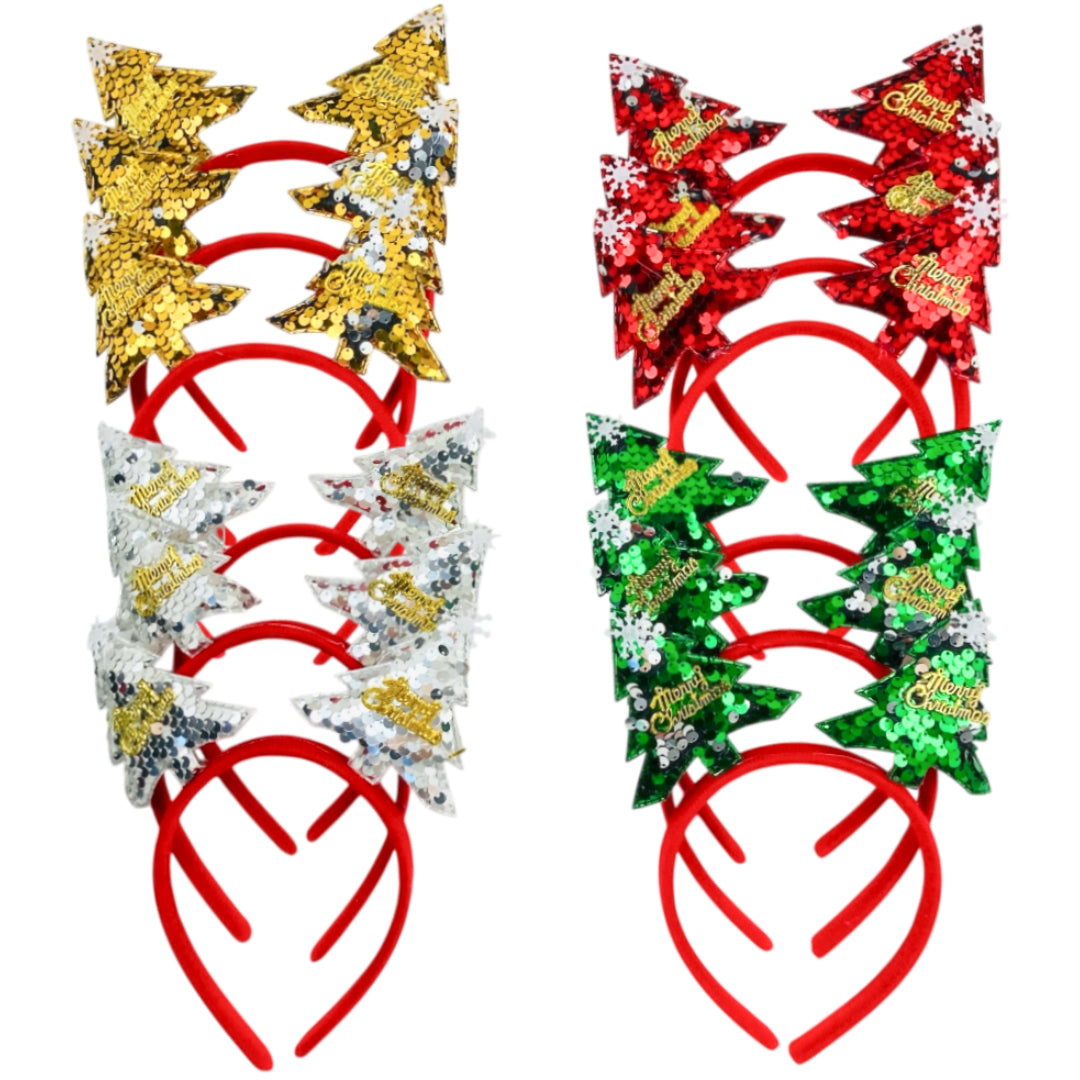 HB-1670 (12 pcs) Christmas Tree Sequin Headbands